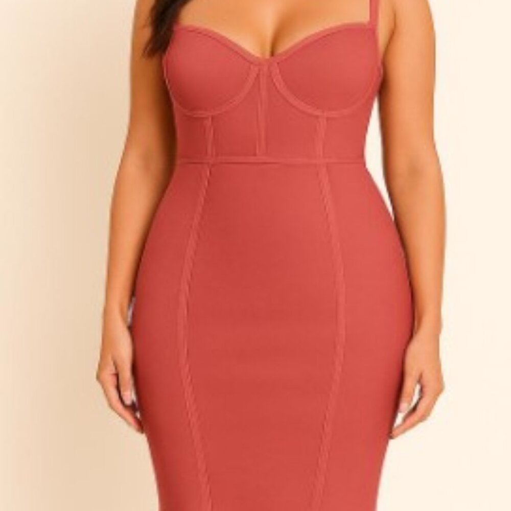 PrettyLittleThing (PLT) Rose Frill Hem Bandage Midi Dress Size 12 US (16 UK) NWT
